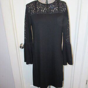 Cupio Dress Black With Lace Details, Flared Bell Sleeves, EUC Women’s Medium